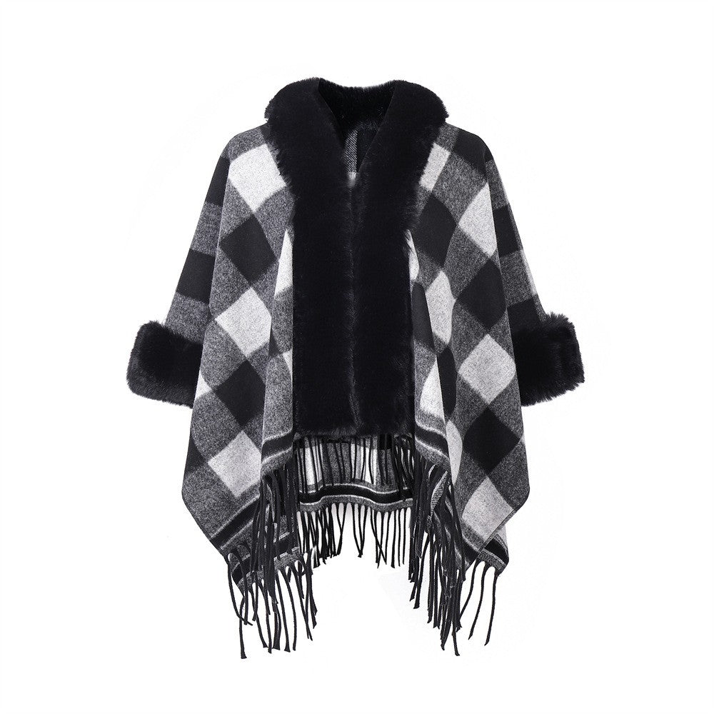 Amara Plaid Fur Collar Shawl