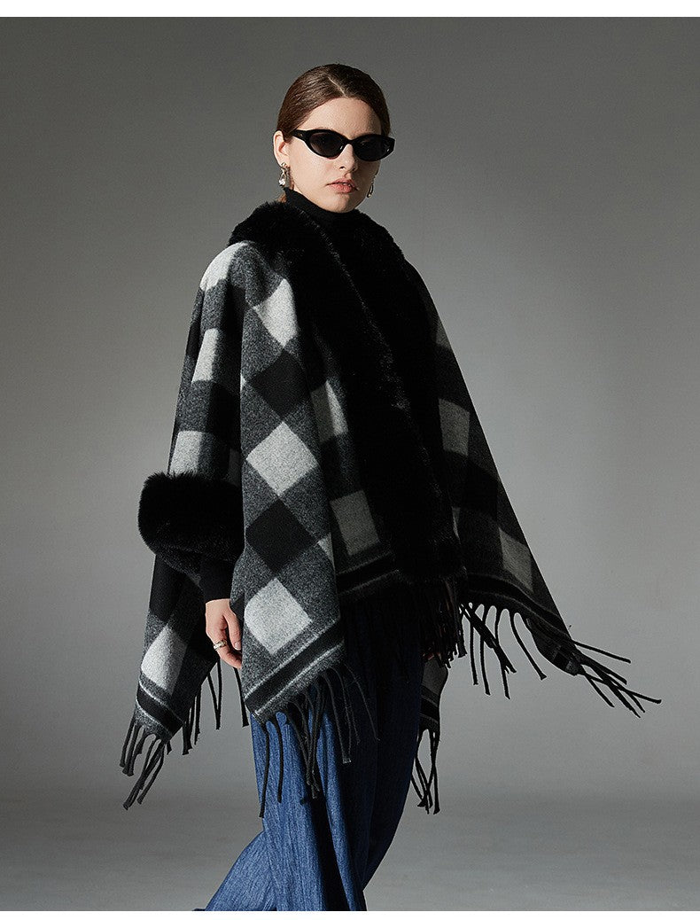 Amara Plaid Fur Collar Shawl