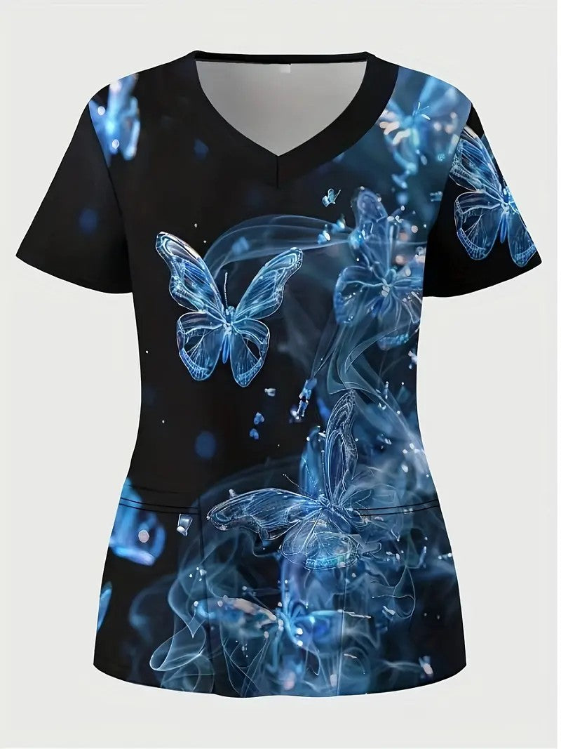 Elara Plus Size Scrub-Inspired V-Neck Top