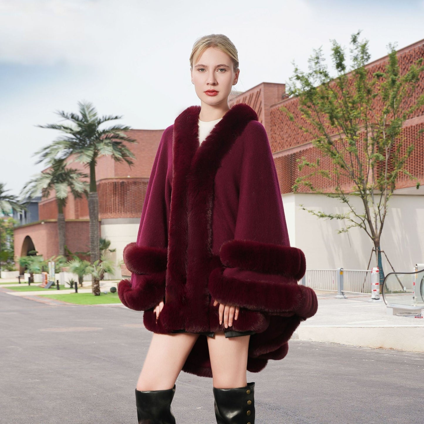 Aurelia Fur Collar Knit Shawl