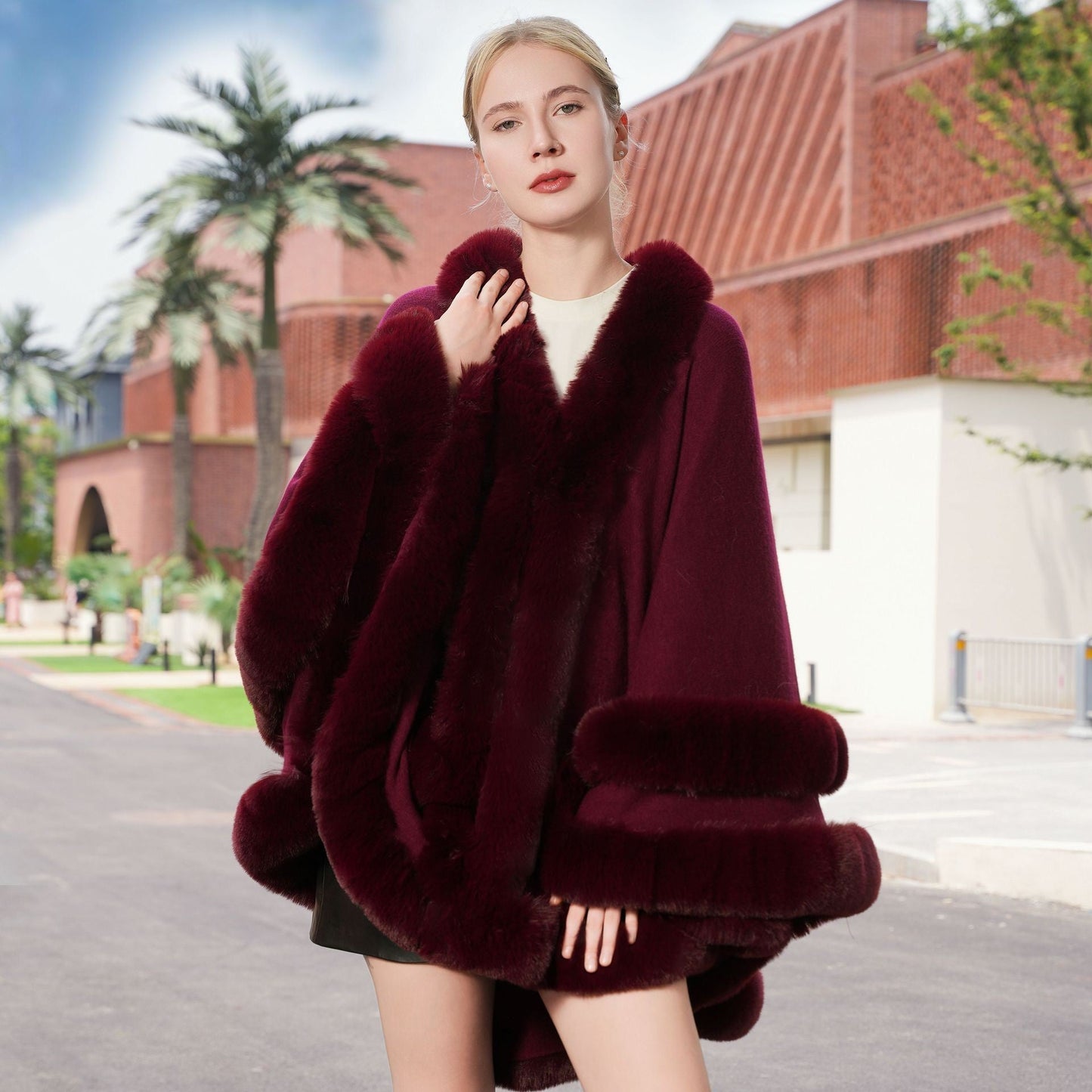 Aurelia Fur Collar Knit Shawl