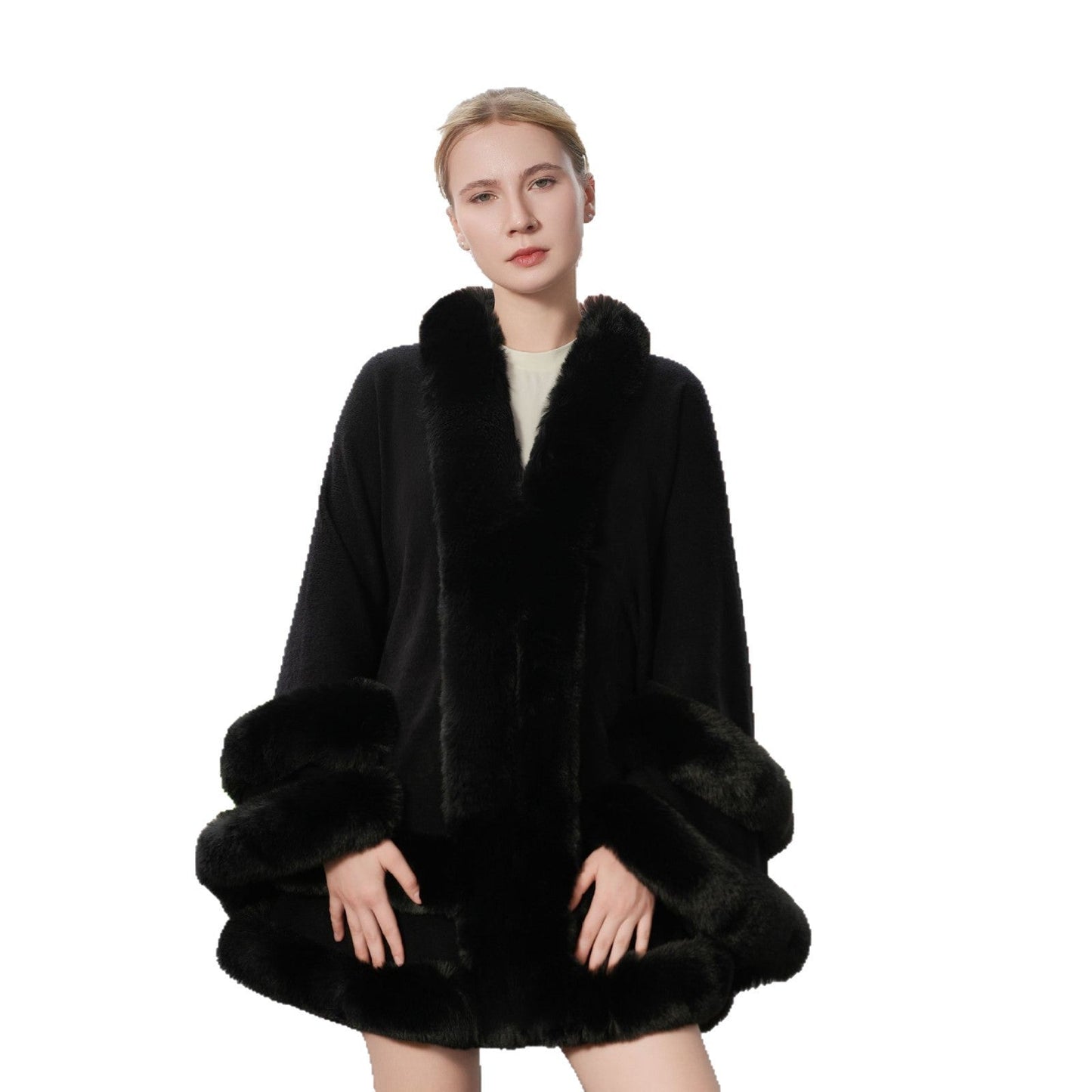 Aurelia Fur Collar Knit Shawl