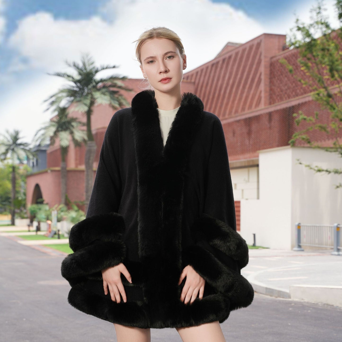 Aurelia Fur Collar Knit Shawl