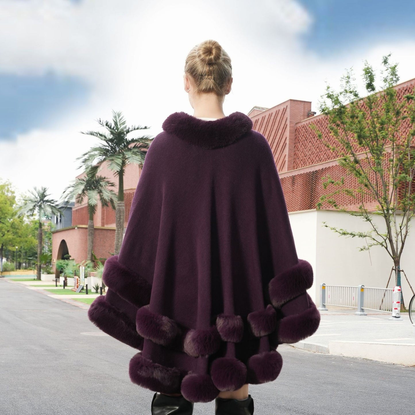 Aurelia Fur Collar Knit Shawl