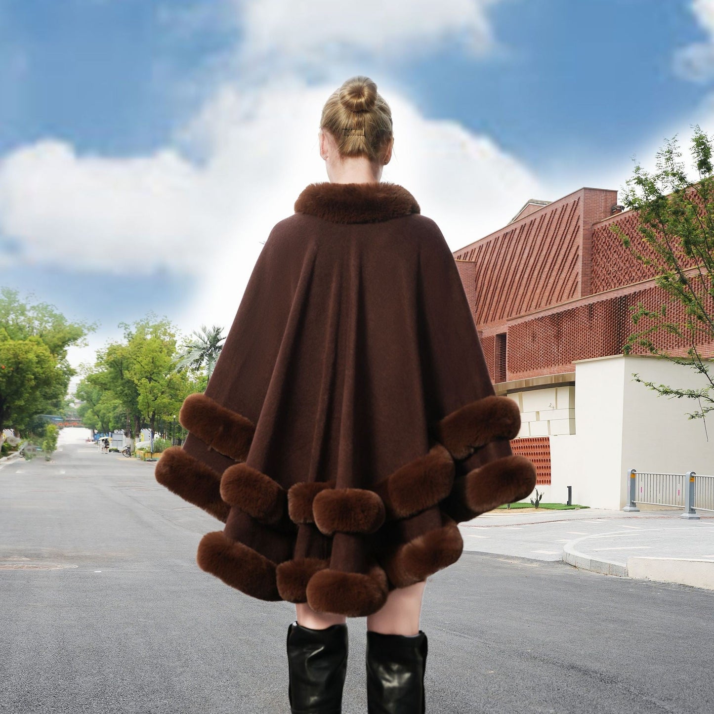 Aurelia Fur Collar Knit Shawl