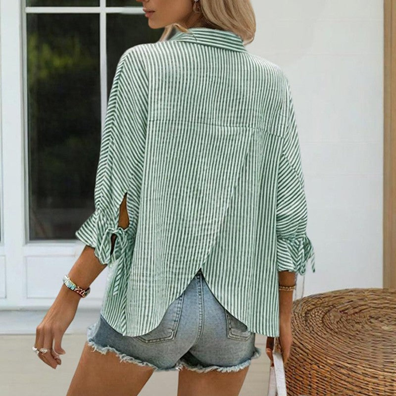 Aurelia Striped Ruffle Cuff Blouse