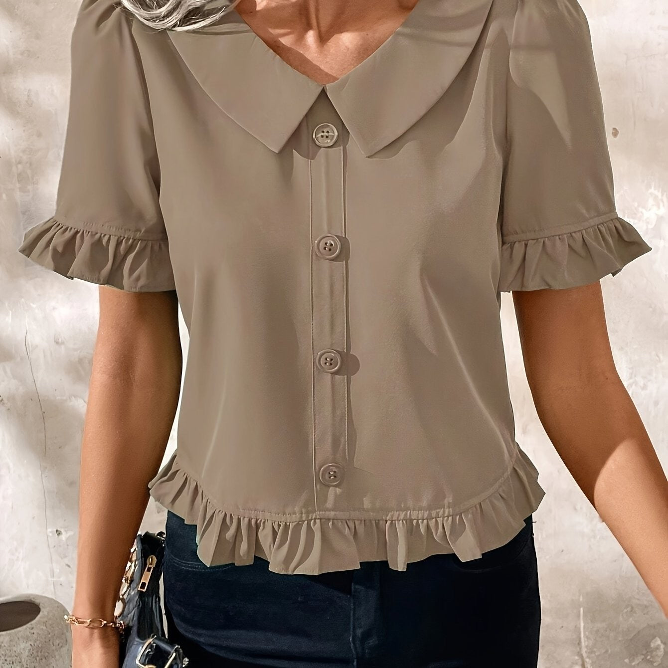 Clara Ruffle Round-Neck Blouse