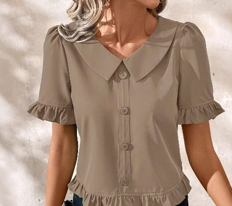 Clara Ruffle Round-Neck Blouse