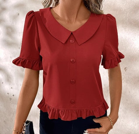 Clara Ruffle Round-Neck Blouse
