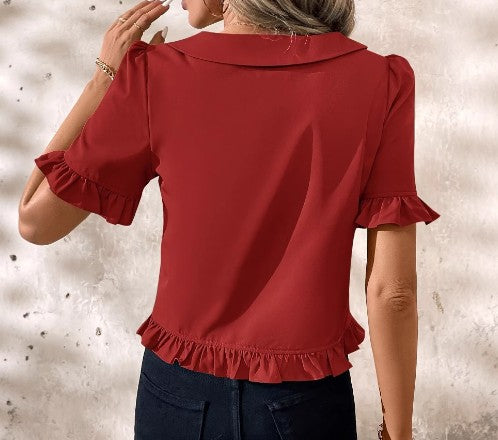Clara Ruffle Round-Neck Blouse