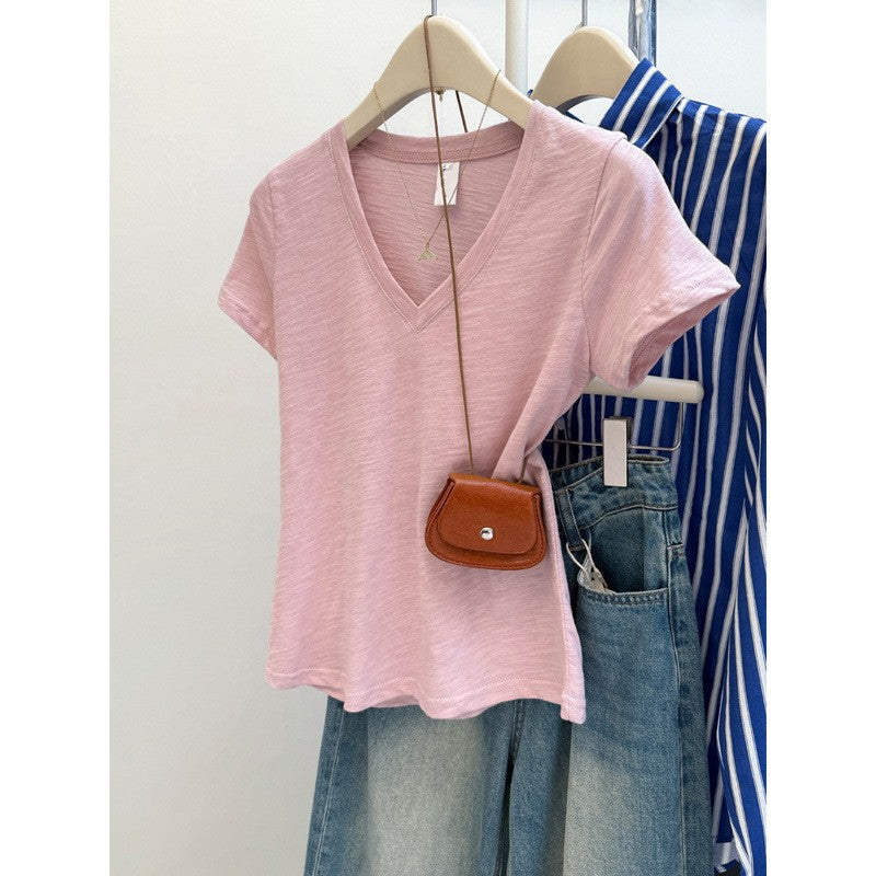 Elara Slim V-Neck Cotton Tee