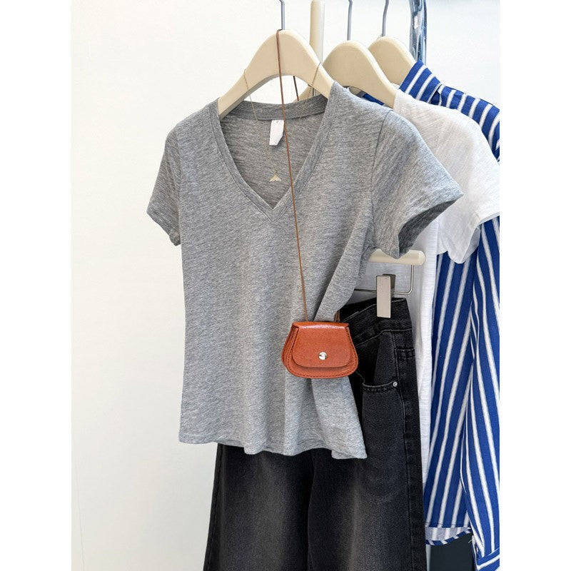 Elara Slim V-Neck Cotton Tee