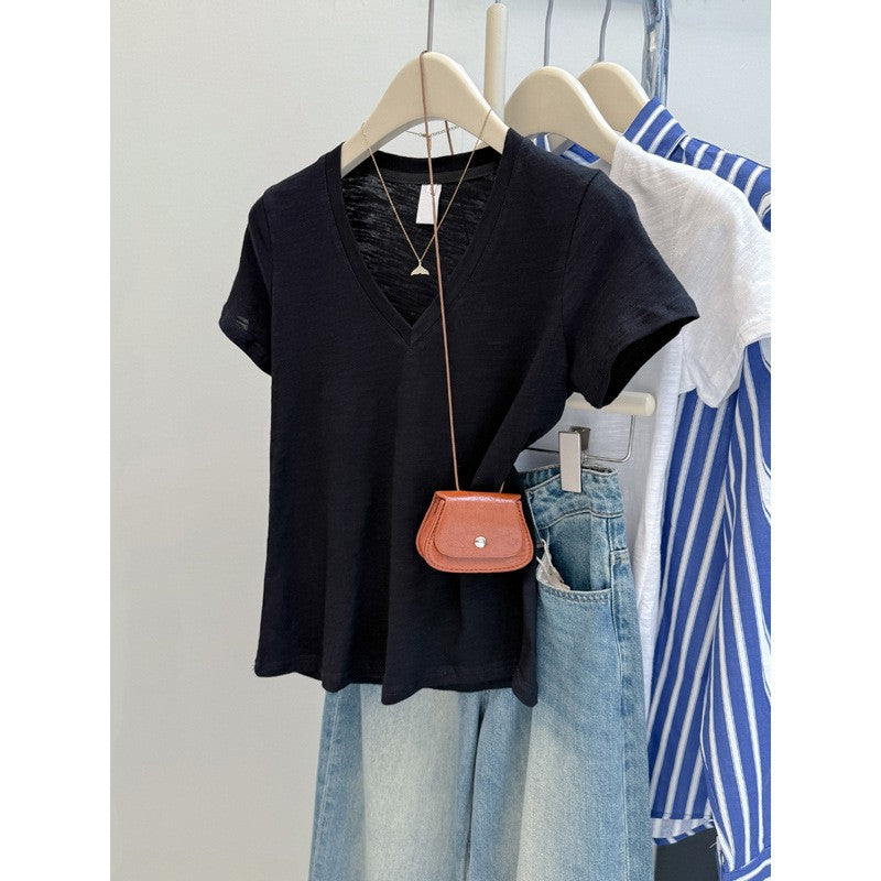 Elara Slim V-Neck Cotton Tee