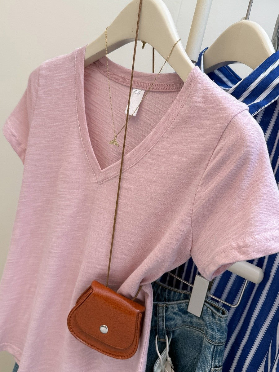 Elara Slim V-Neck Cotton Tee