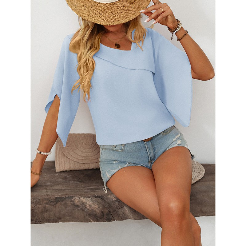 Elayne Asymmetrical V-Neck Blouse