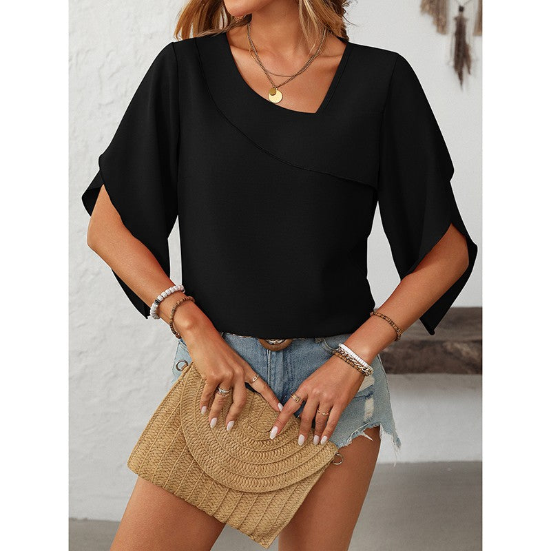 Elayne Asymmetrical V-Neck Blouse
