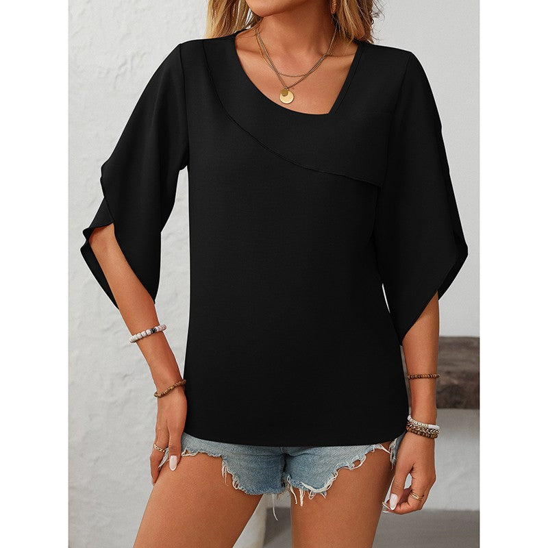 Elayne Asymmetrical V-Neck Blouse