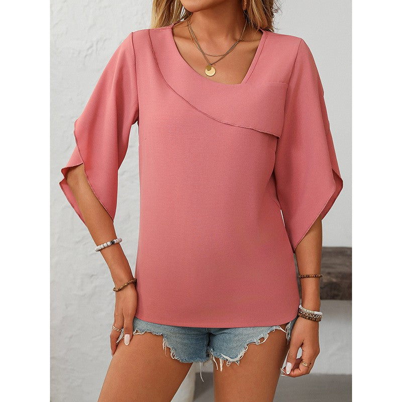 Elayne Asymmetrical V-Neck Blouse