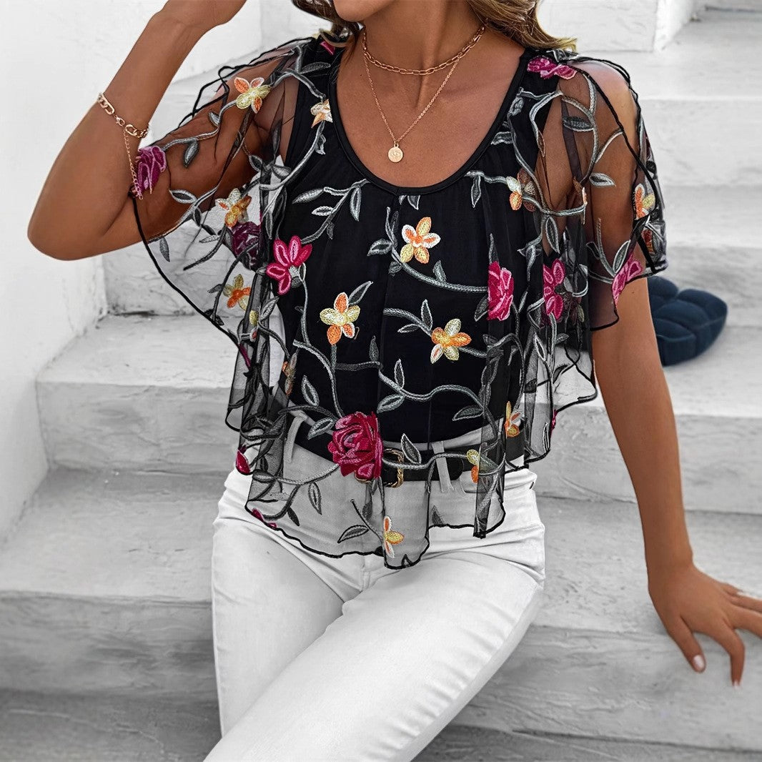 Lyra Mesh Floral Patchwork Top