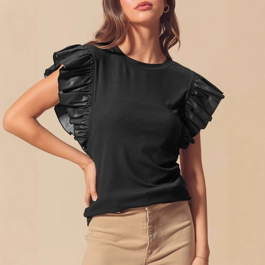 Marise Mesh Ruffle Sleeve Top