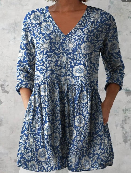 Sylvie Retro Floral V-Neck Top