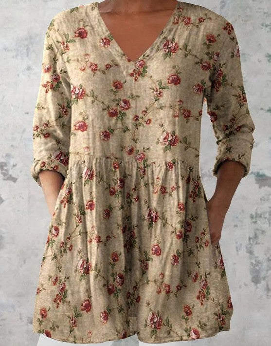 Sylvie Retro Floral V-Neck Top