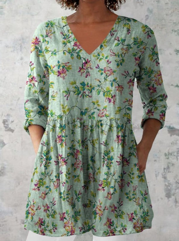 Sylvie Retro Floral V-Neck Top