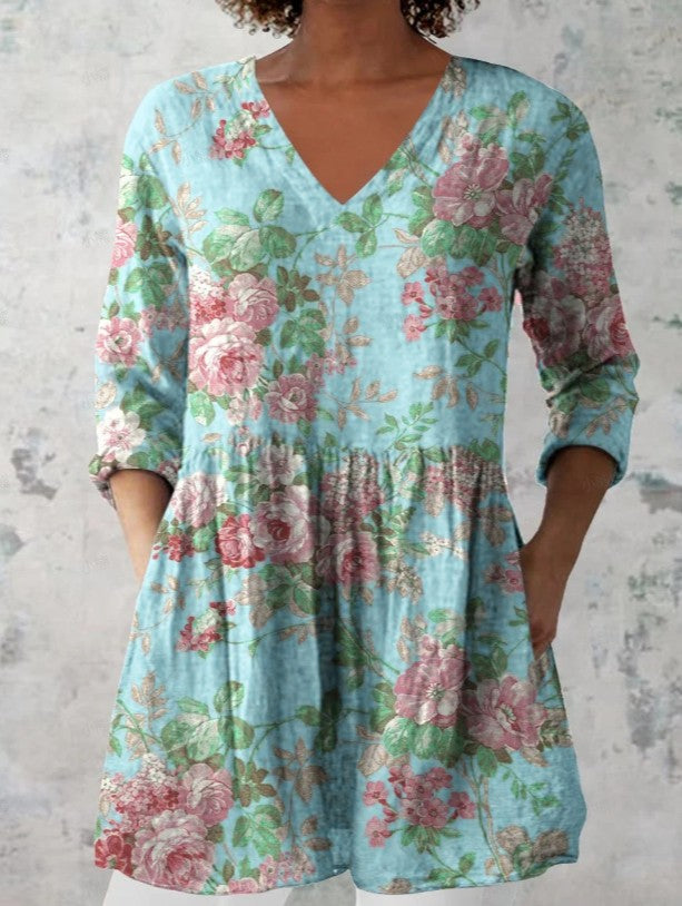 Sylvie Retro Floral V-Neck Top