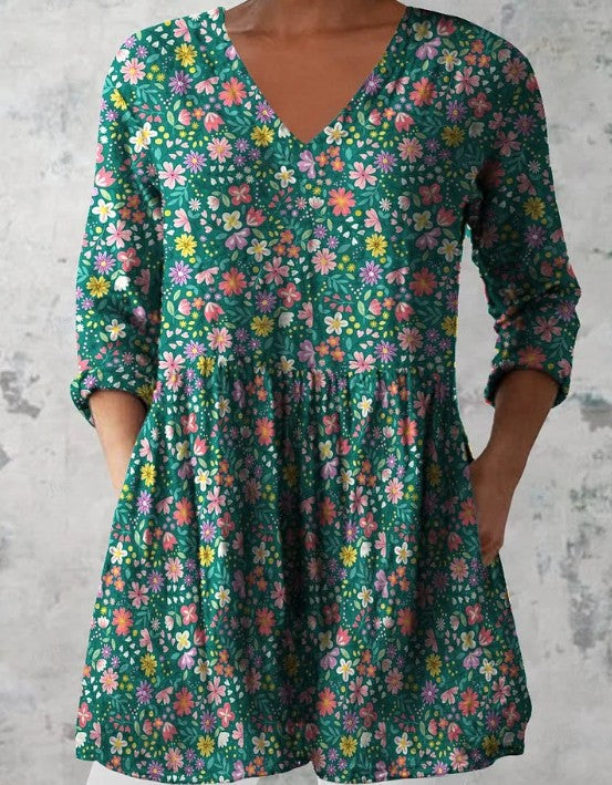 Sylvie Retro Floral V-Neck Top