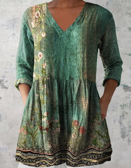 Sylvie Retro Floral V-Neck Top