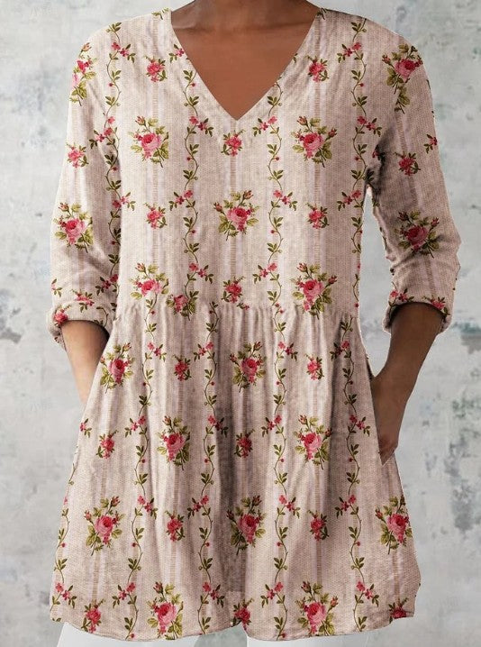 Sylvie Retro Floral V-Neck Top